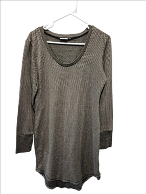 KAVU Deva Knit Sweater Dress Medium Brown Herringbone Elbow Patch Long Sleeve M